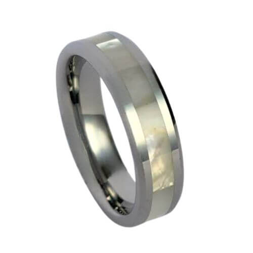 Anillo de tungsteno de 6 mm de ancho para hombre con incrustaciones de nácar