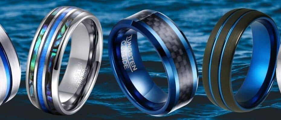 Selección de Anillos de Tungsteno Azul para Hombre