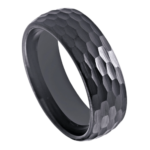 Luna - Anillo de tungsteno para hombre - Alianza negra martillada de 8 mm