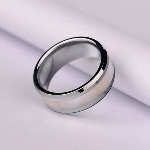 anillo de plata madreperla tungsteno intuitivo